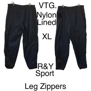 VTG R&Y Sport Nylon lined windbreaker athletic lounge golf pants XL leg zippers